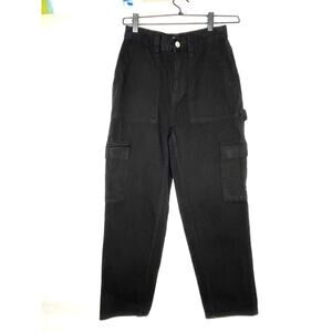 Pacsun High Rise Carpenter Cargo Comfort Black size 24 Pants Wide Legged Pockets